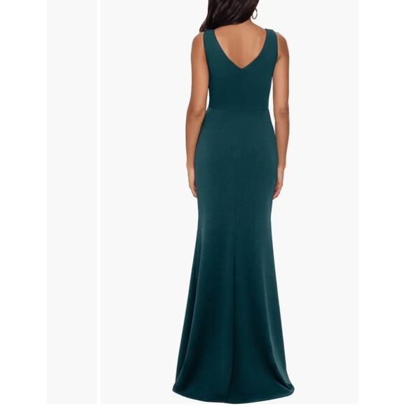 NEW Betsy & Adam Ruffle Bow Trumpet Gown Sleeveless Maxi Dress Pine Green - Picture 3 of 13